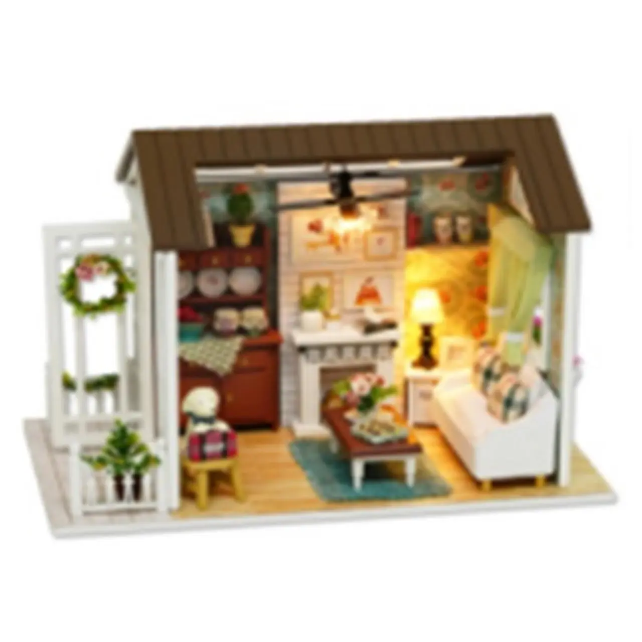 KX6995 Domek dla lalek drewniany salon + meble