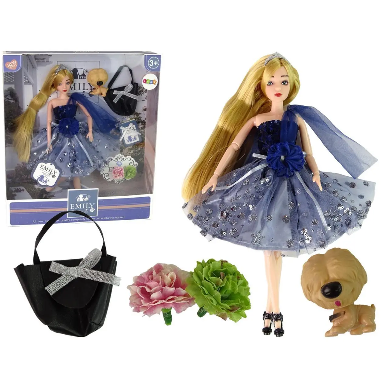 ND24_13900 Lalka Dla Dzieci Emily Z Pieskiem Torebką Kwiatami 5905515359894