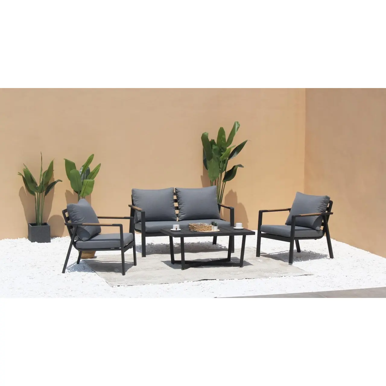 ND28_15707_201458 Meble Ogrodowe Aluminiowe Sofa + Dwa Fotele + Stolik