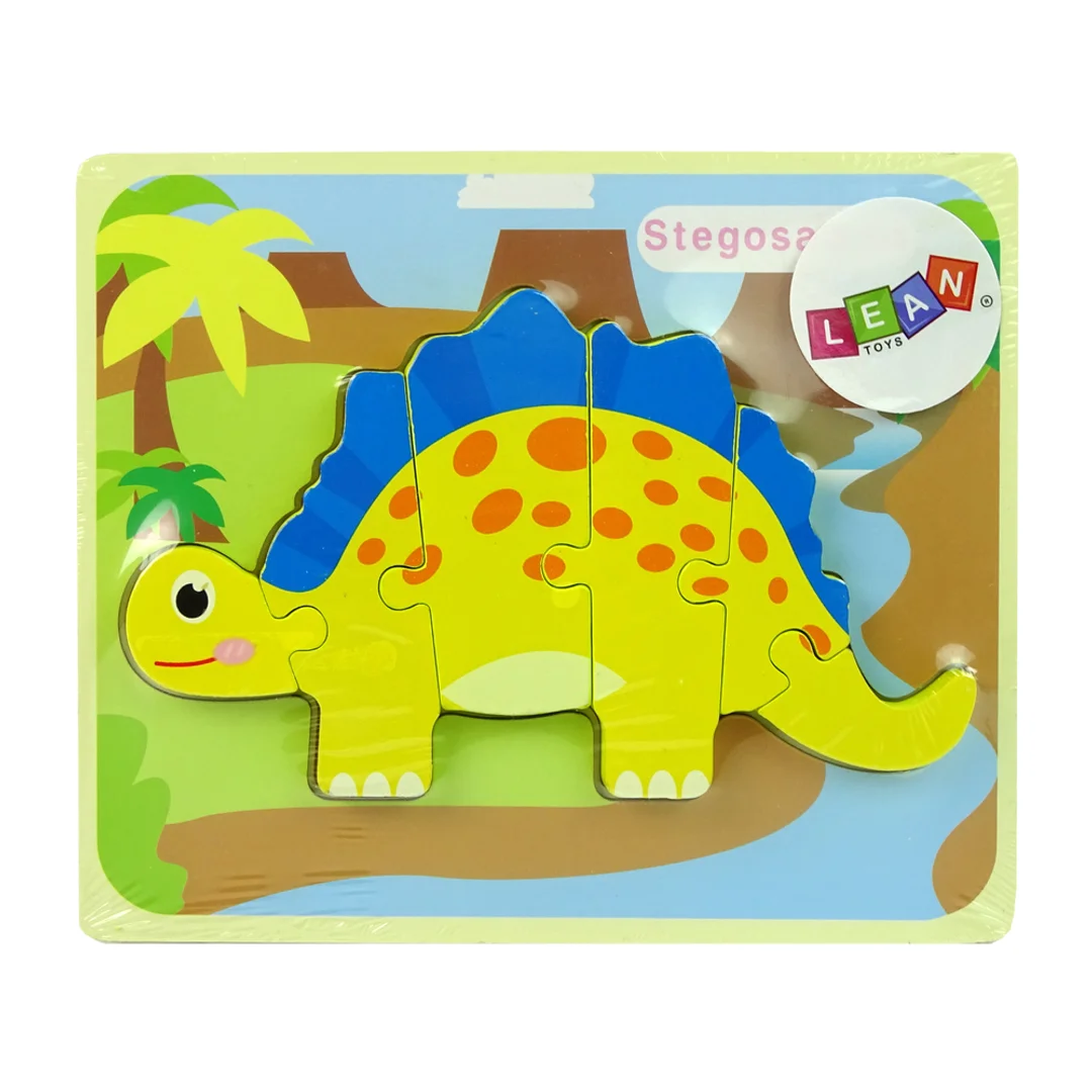 Drewniane Puzzle Dinozaur Stegosaurus Żółty