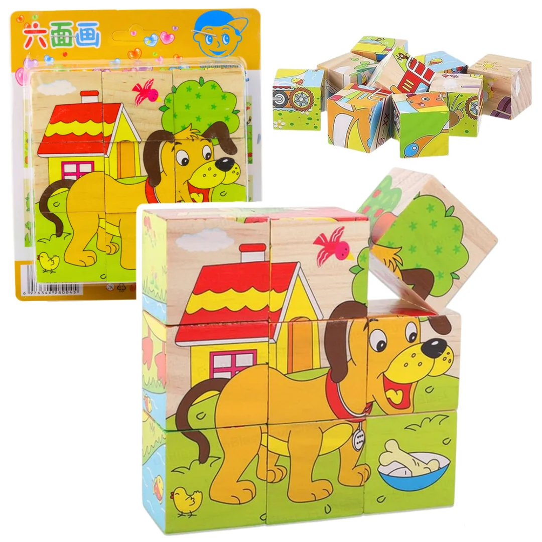 Drewniana Układanka Klocki Farma Puzzle Edukacyjne Zwierzęta Obrazków