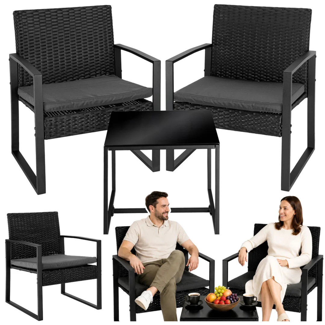 ND24_29244 Zestaw Meble Ogrodowe Rattan Dwa Krzesła Stolik Na Taras Balkon Czarne 5905991092575