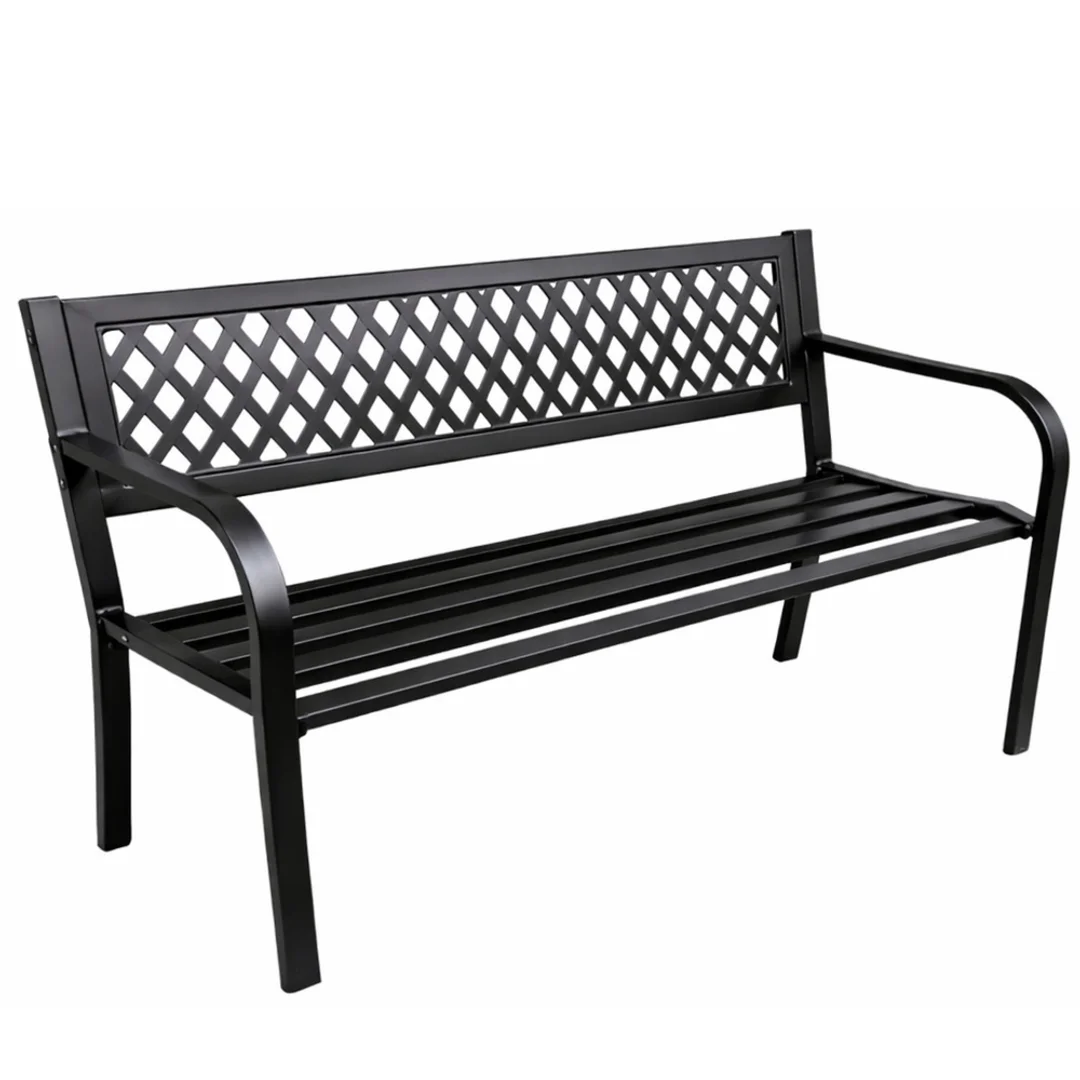 ND24_29325 Ławka Ogrodowa Parkowa Taras Ogród Metalowa Oparcie Czarna 120 cm 5905991093329