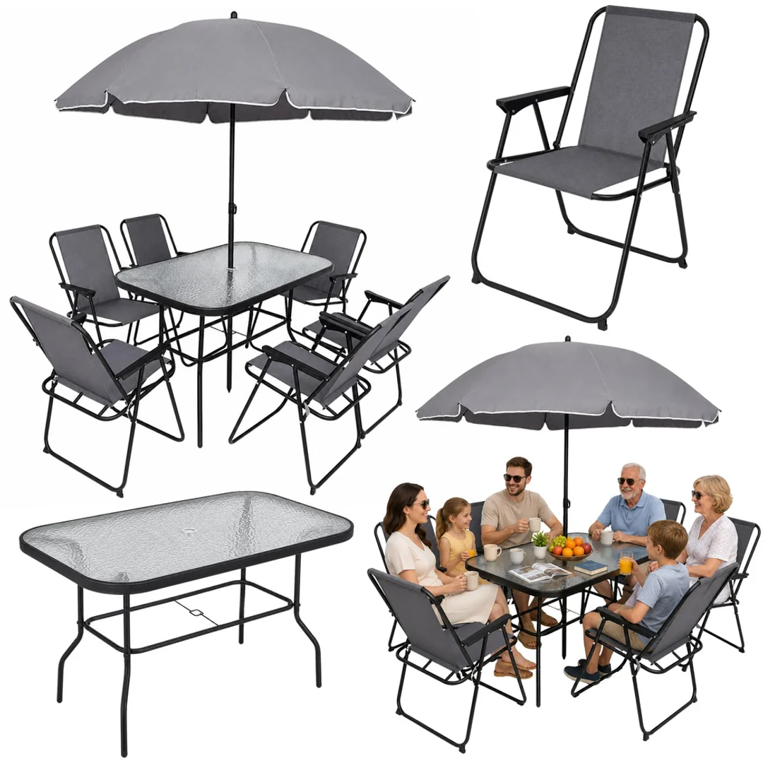 ND24_29485 Zestaw Meble Ogrodowe Stół Krzesła Metalowe Parasol Na Balkon Taras Ogród 5905991094722