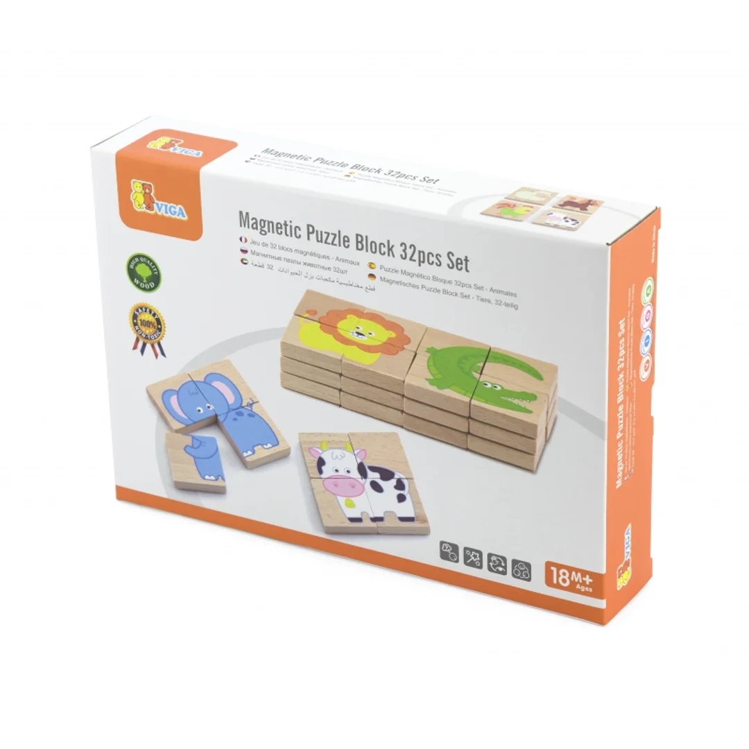 Drewniane Puzzle Magnetyczne Zwierzęta Układanka Viga Toys