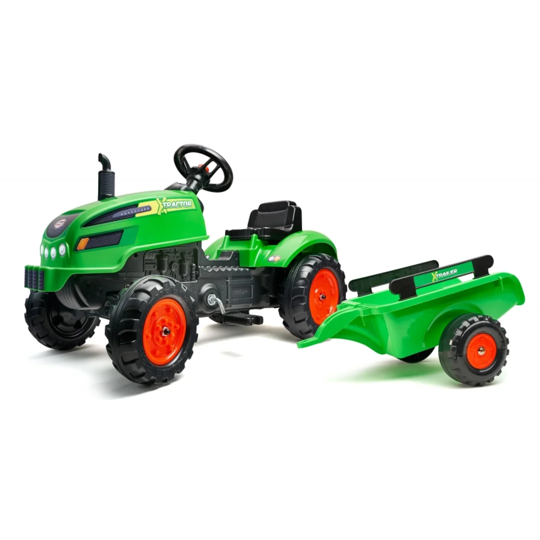 FALK Traktorek X Tractor Zielony z Przyczepką Klakson od