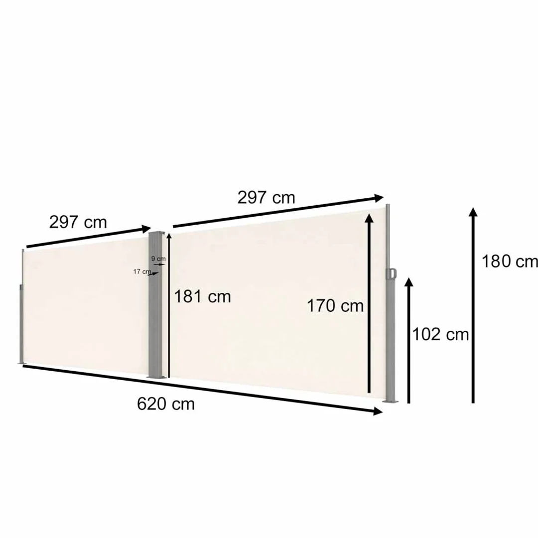 KX2865_1 Markiza narożna boczna tarasowa LUARO parawan zwijany 180 x 620 cm beżowy
