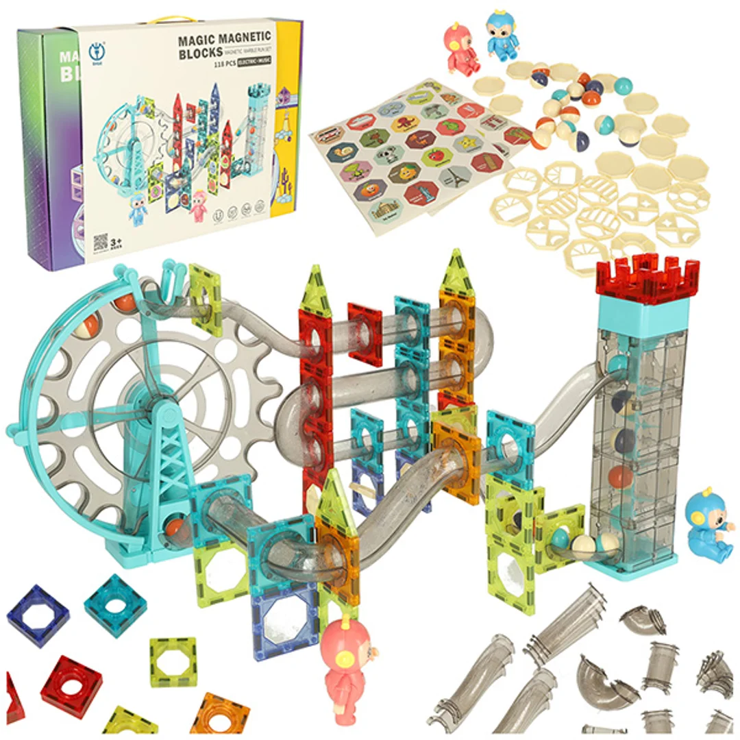Klocki magnetyczne marble tor kulkowy z dźwiękiem muzyką elementów