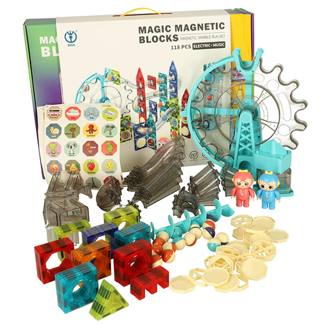 Klocki magnetyczne marble tor kulkowy z dźwiękiem muzyką elementów