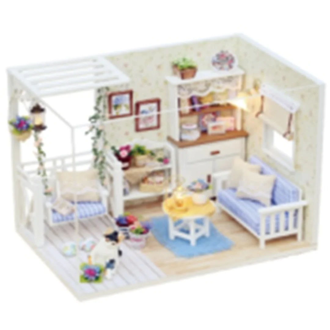 KX6993 Domek dla lalek drewniany retro + meble