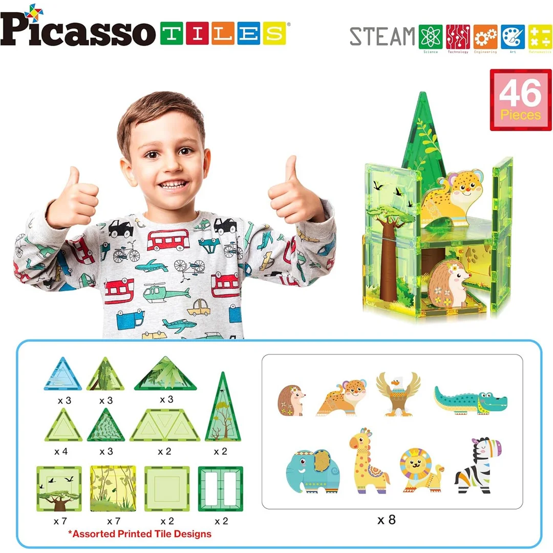 PICASSO Zestaw Safari Z Zwierzątkami klocki magnetyczne