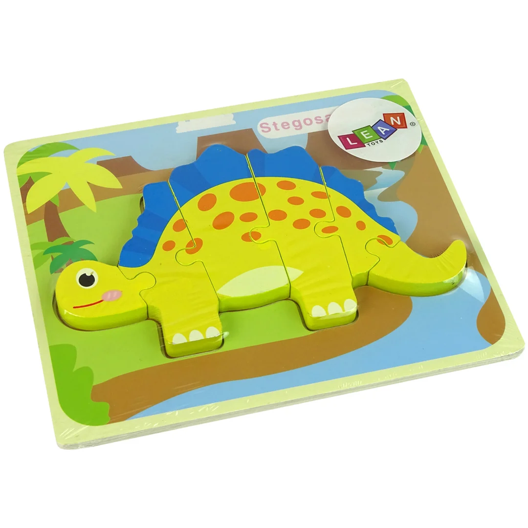Drewniane Puzzle Dinozaur Stegosaurus Żółty