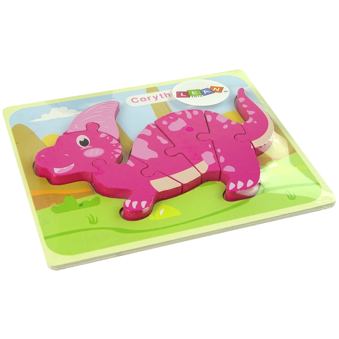Drewniane Puzzle Dinozaur Corythosaurus Różowy