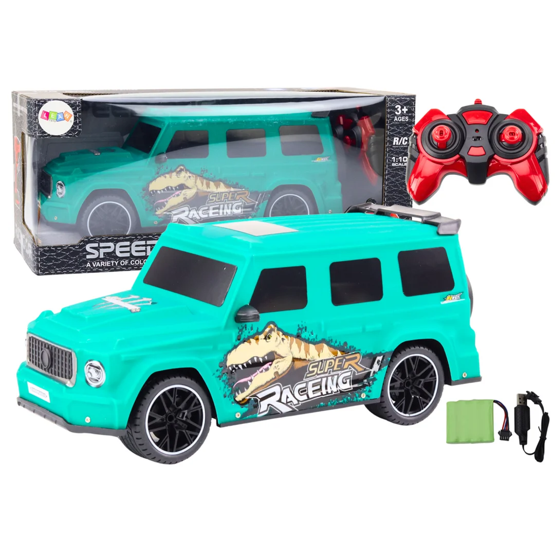 ND24_18577 Auto Zdalnie Sterowane RC z Dinozaurem w Skali 1:10 Zielone 5905991017417