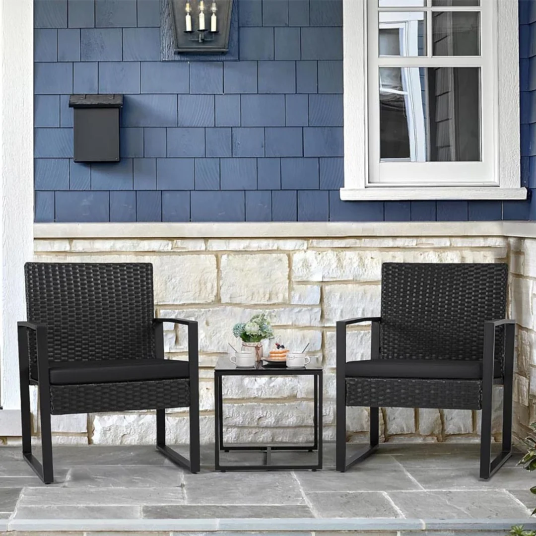 ND24_29244 Zestaw Meble Ogrodowe Rattan Dwa Krzesła Stolik Na Taras Balkon Czarne 5905991092575 - 1