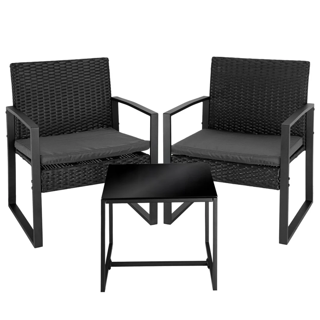 ND24_29244 Zestaw Meble Ogrodowe Rattan Dwa Krzesła Stolik Na Taras Balkon Czarne 5905991092575