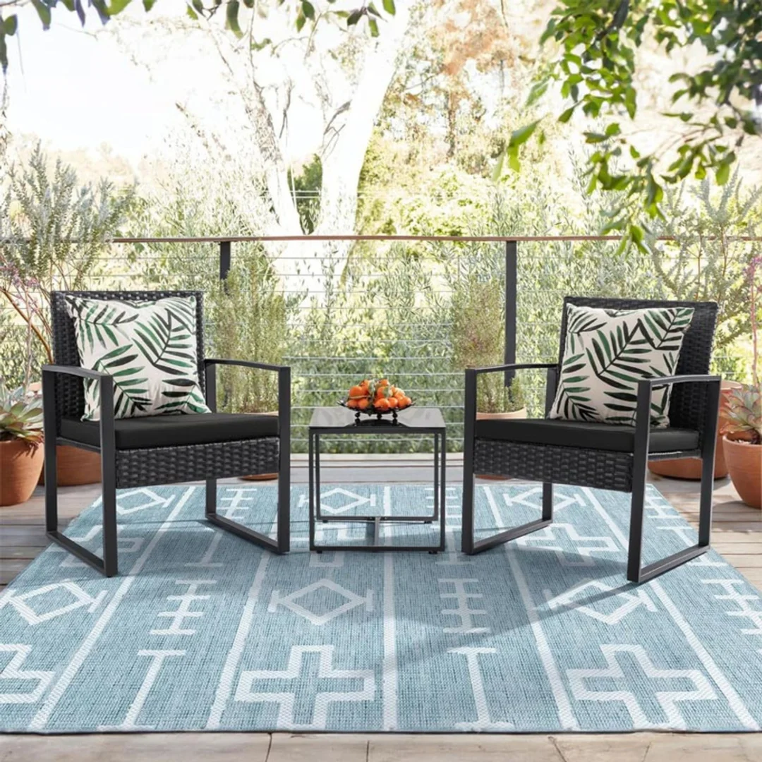 ND24_29244 Zestaw Meble Ogrodowe Rattan Dwa Krzesła Stolik Na Taras Balkon Czarne 5905991092575
