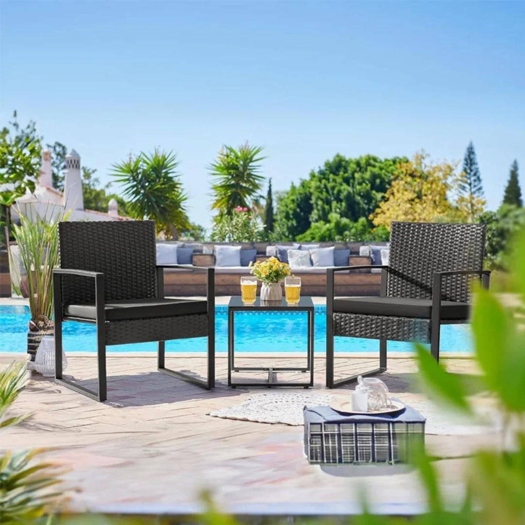ND24_29244 Zestaw Meble Ogrodowe Rattan Dwa Krzesła Stolik Na Taras Balkon Czarne 5905991092575