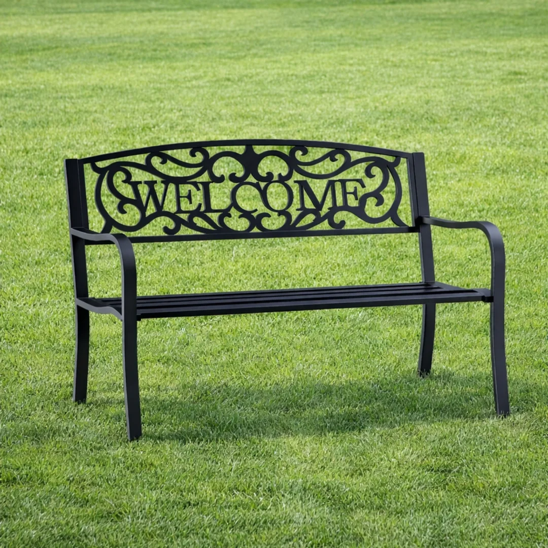 ND24_29322 Ławka Ogrodowa Taras Ogród Park Metalowa Oparcie WELCOME Czarna 127 cm 5905991093299