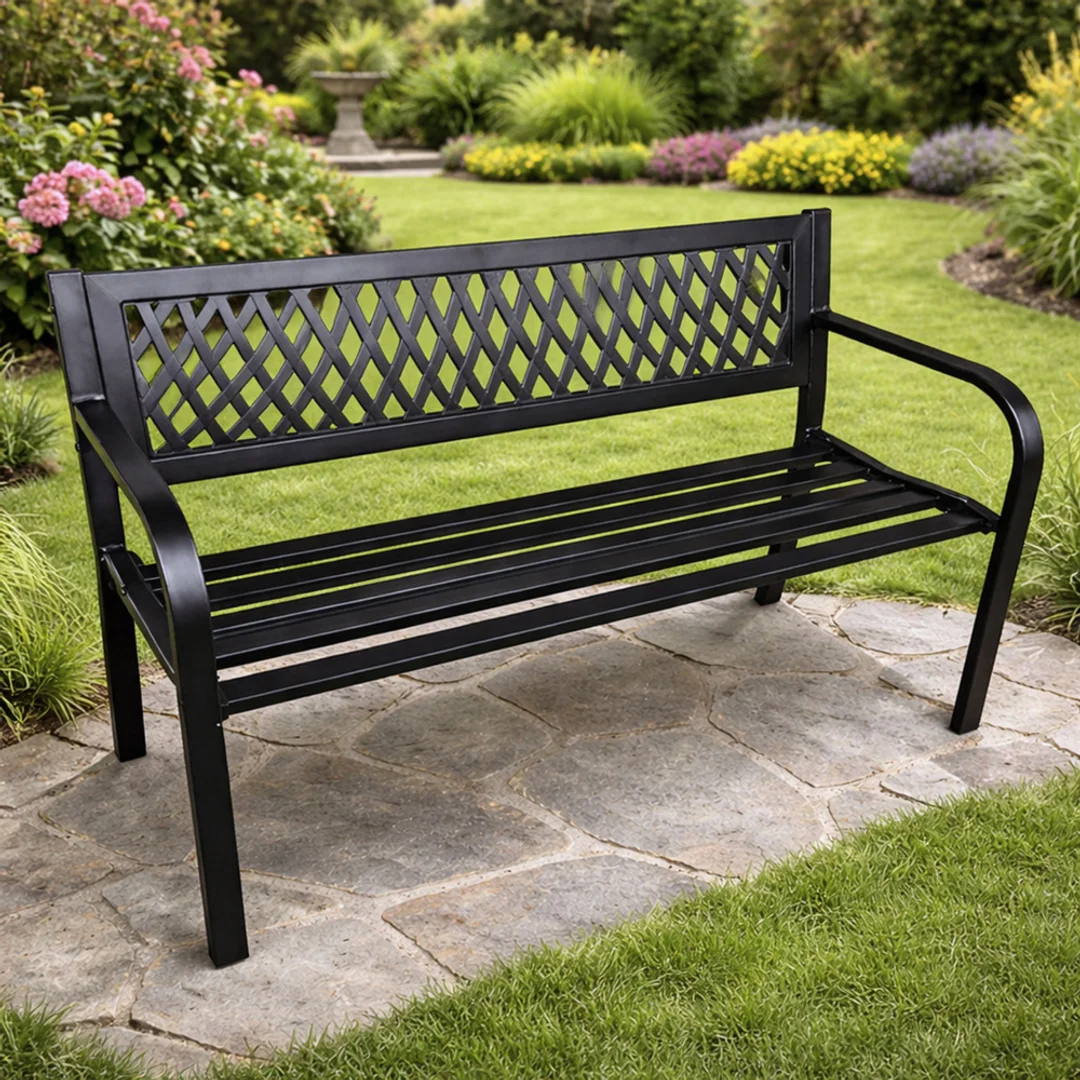 ND24_29325 Ławka Ogrodowa Parkowa Taras Ogród Metalowa Oparcie Czarna 120 cm 5905991093329