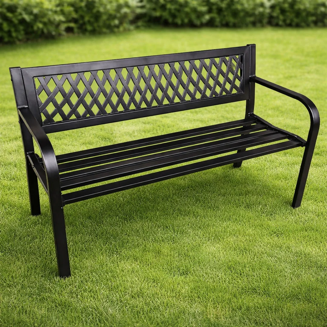 ND24_29325 Ławka Ogrodowa Parkowa Taras Ogród Metalowa Oparcie Czarna 120 cm 5905991093329