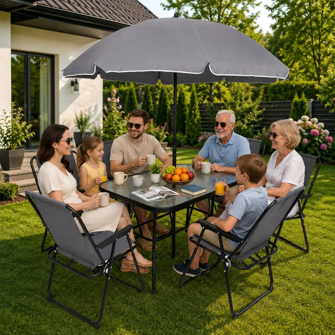 ND24_29485 Zestaw Meble Ogrodowe Stół Krzesła Metalowe Parasol Na Balkon Taras Ogród 5905991094722