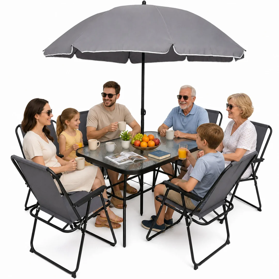 ND24_29485 Zestaw Meble Ogrodowe Stół Krzesła Metalowe Parasol Na Balkon Taras Ogród 5905991094722