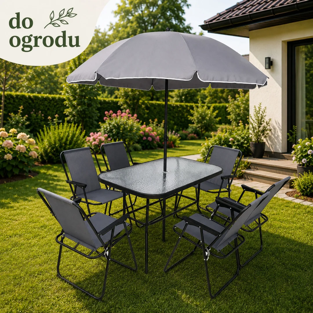 ND24_29485 Zestaw Meble Ogrodowe Stół Krzesła Metalowe Parasol Na Balkon Taras Ogród 5905991094722
