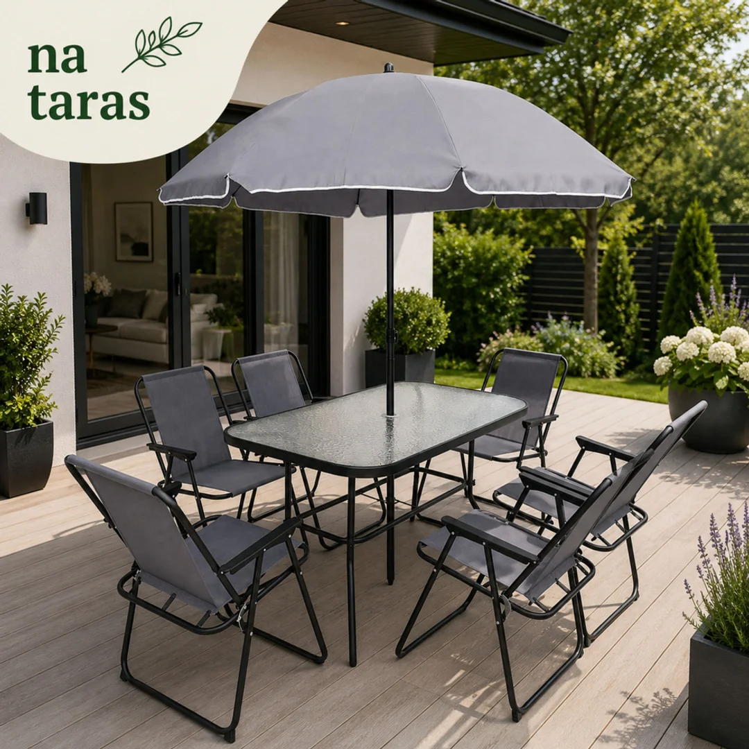 ND24_29485 Zestaw Meble Ogrodowe Stół Krzesła Metalowe Parasol Na Balkon Taras Ogród 5905991094722