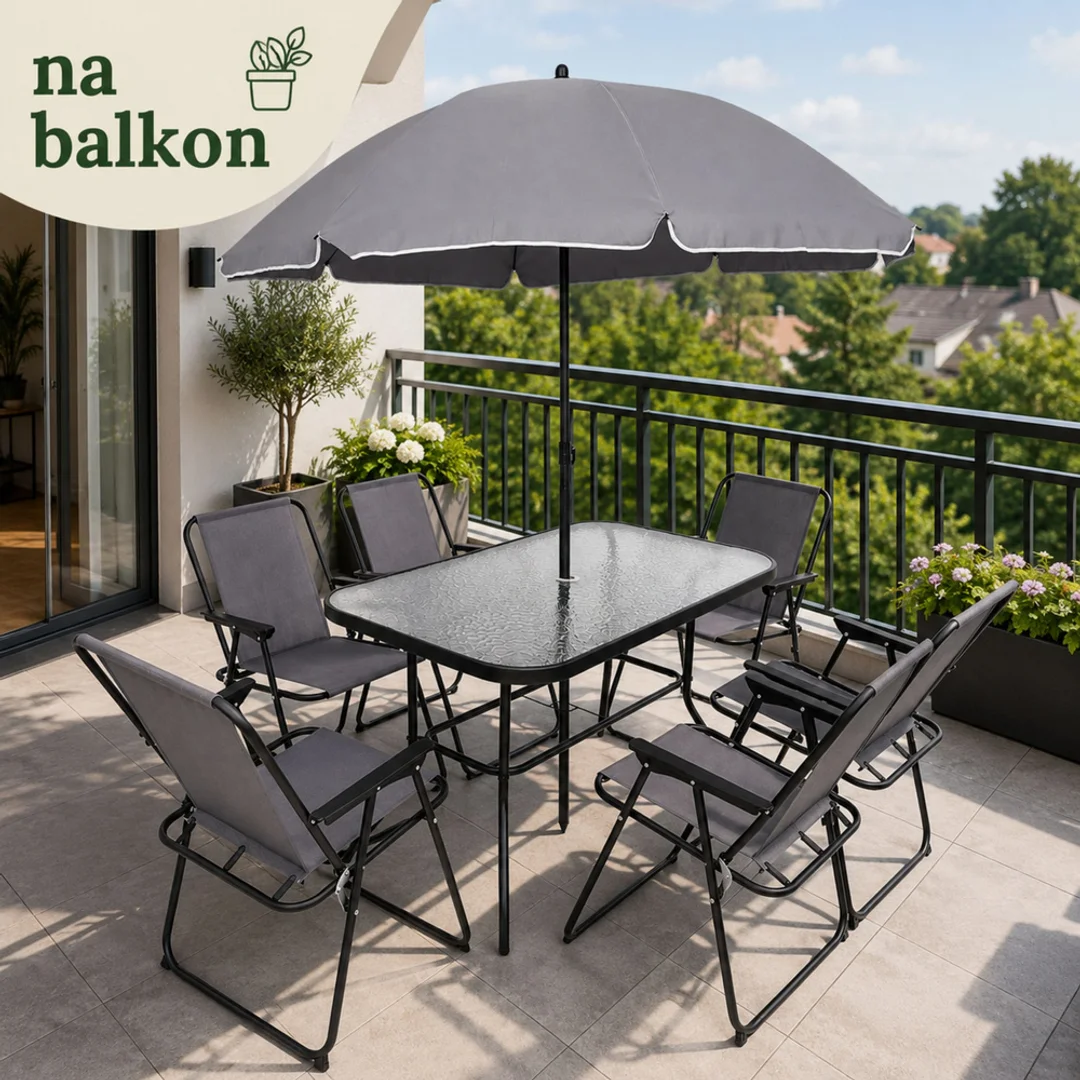 ND24_29485 Zestaw Meble Ogrodowe Stół Krzesła Metalowe Parasol Na Balkon Taras Ogród 5905991094722
