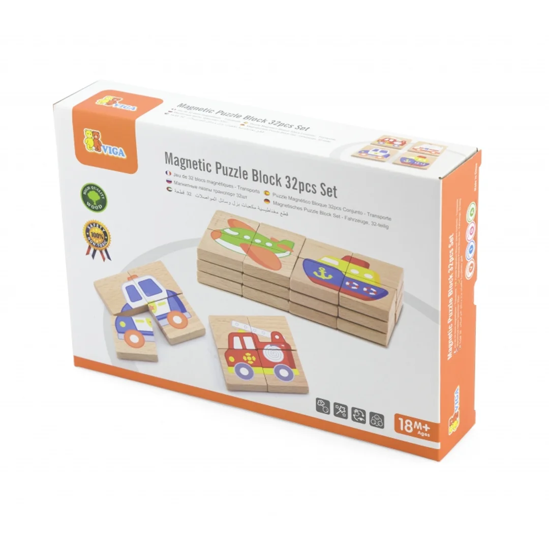 Układanka drewniana puzzle magnetyczne pojazdy Viga Toys