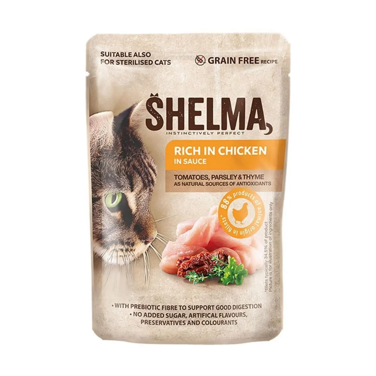 SHELMA saszetka z kurczakiem i pomidorami oraz ziołami 85g