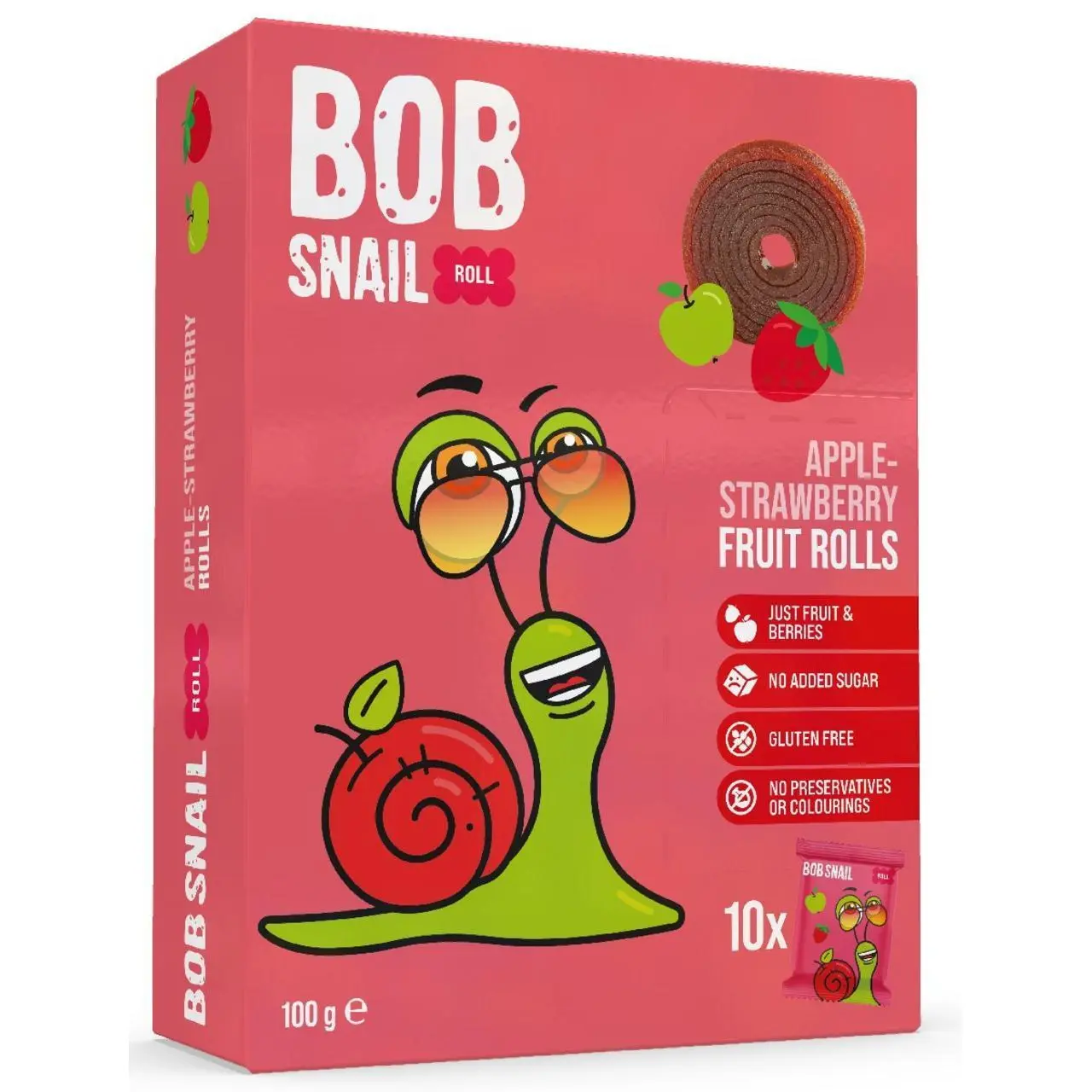 PRZEKĄSKI ROLL JABŁKO - TRUSKAWKA BEZ DODATKU CUKRÓW BEZGLUTENOWE 100 g - BOB SNAIL