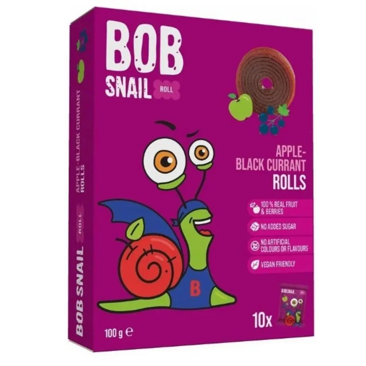 PRZEKĄSKI ROLL JABŁKO - CZARNA PORZECZKA BEZ DODATKU CUKRÓW BEZGLUTENOWE 100 g - BOB SNAIL