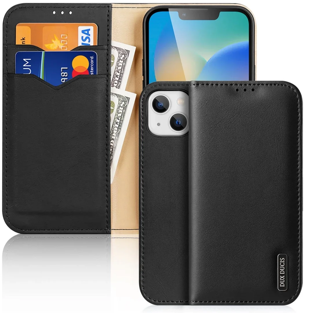 Dux Ducis Hivo skórzane etui z klapką pokrowiec ze skóry naturalnej portfel na karty i dokumenty iPhone 14 Plus czarny - 28