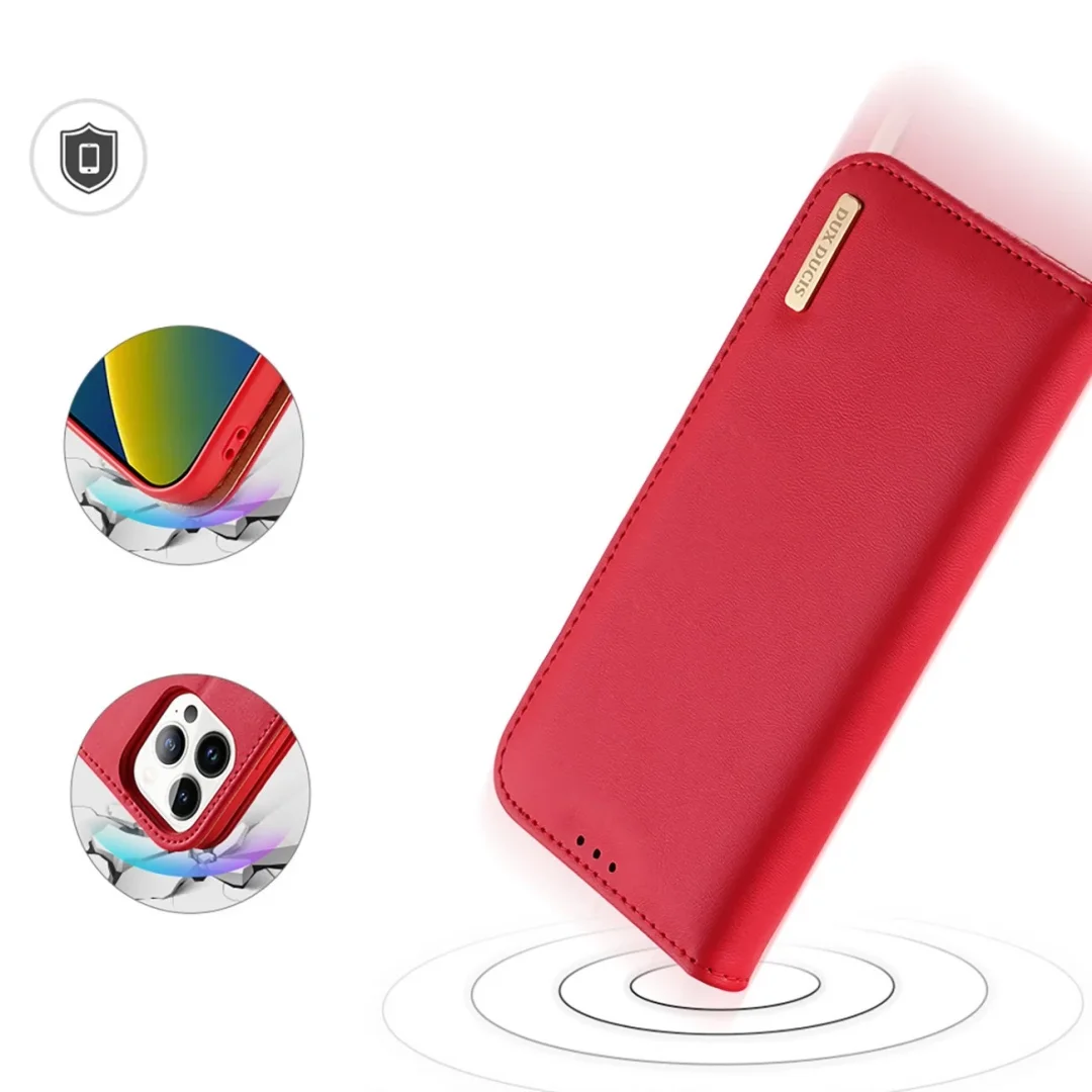 Dux Ducis Hivo skórzane etui z klapką pokrowiec ze skóry naturalnej portfel na karty i dokumenty iPhone 14 Pro czerwony - 30