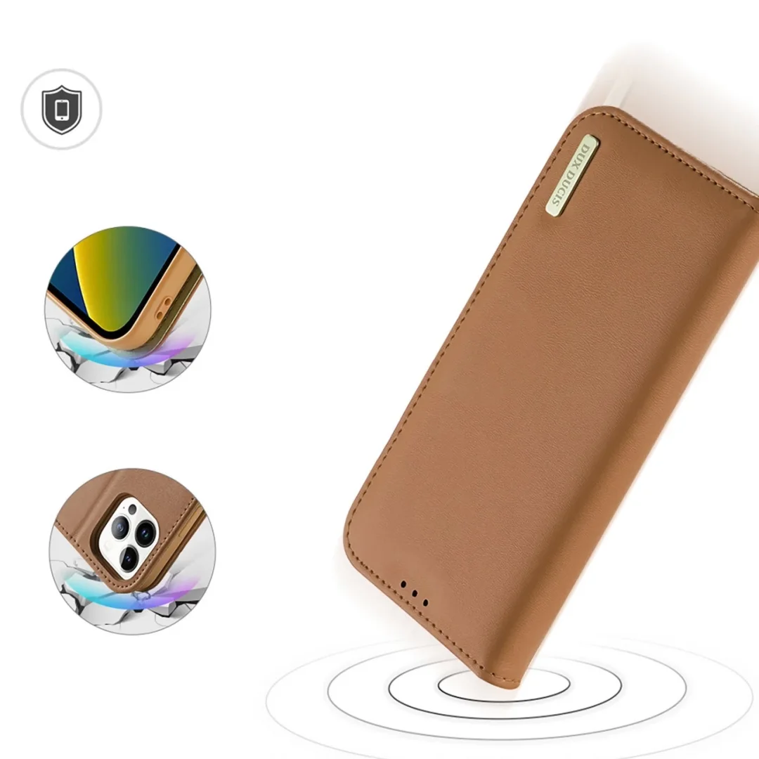 Dux Ducis Hivo skórzane etui z klapką pokrowiec ze skóry naturalnej portfel na karty i dokumenty iPhone 14 Pro Max brązowy - 33