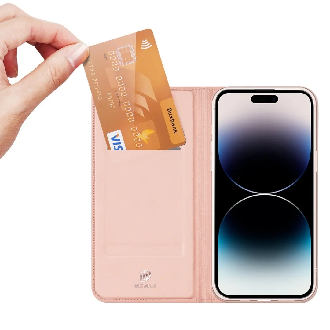 Etui do iPhone 15 Pro pokrowiec z klapką i portfelem Dux Ducis Skin Pro - różowe - 17