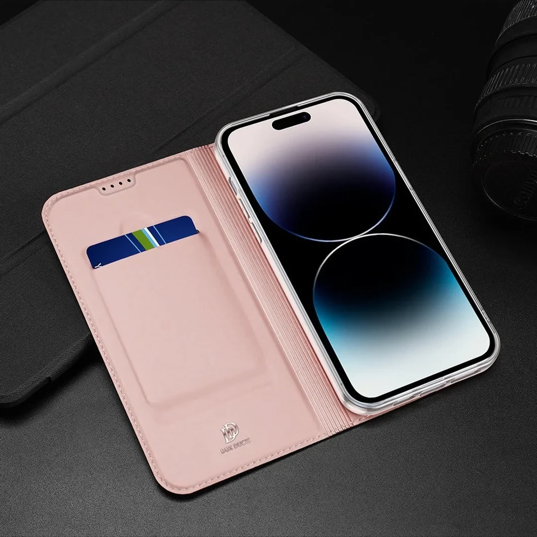 Etui do iPhone 15 Pro pokrowiec z klapką i portfelem Dux Ducis Skin Pro - różowe - 32