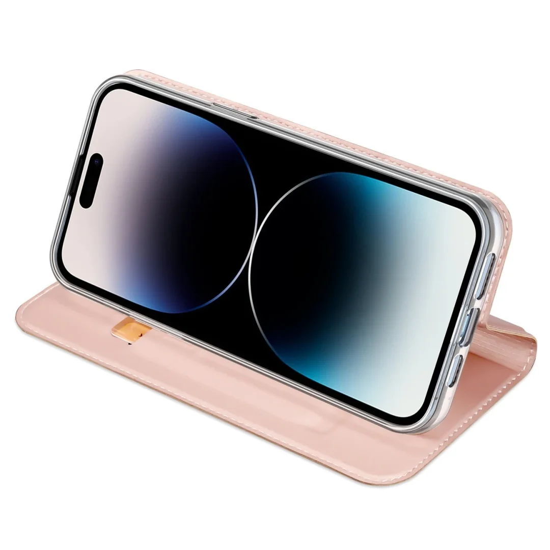 Etui do iPhone 15 Pro pokrowiec z klapką i portfelem Dux Ducis Skin Pro - różowe - 21