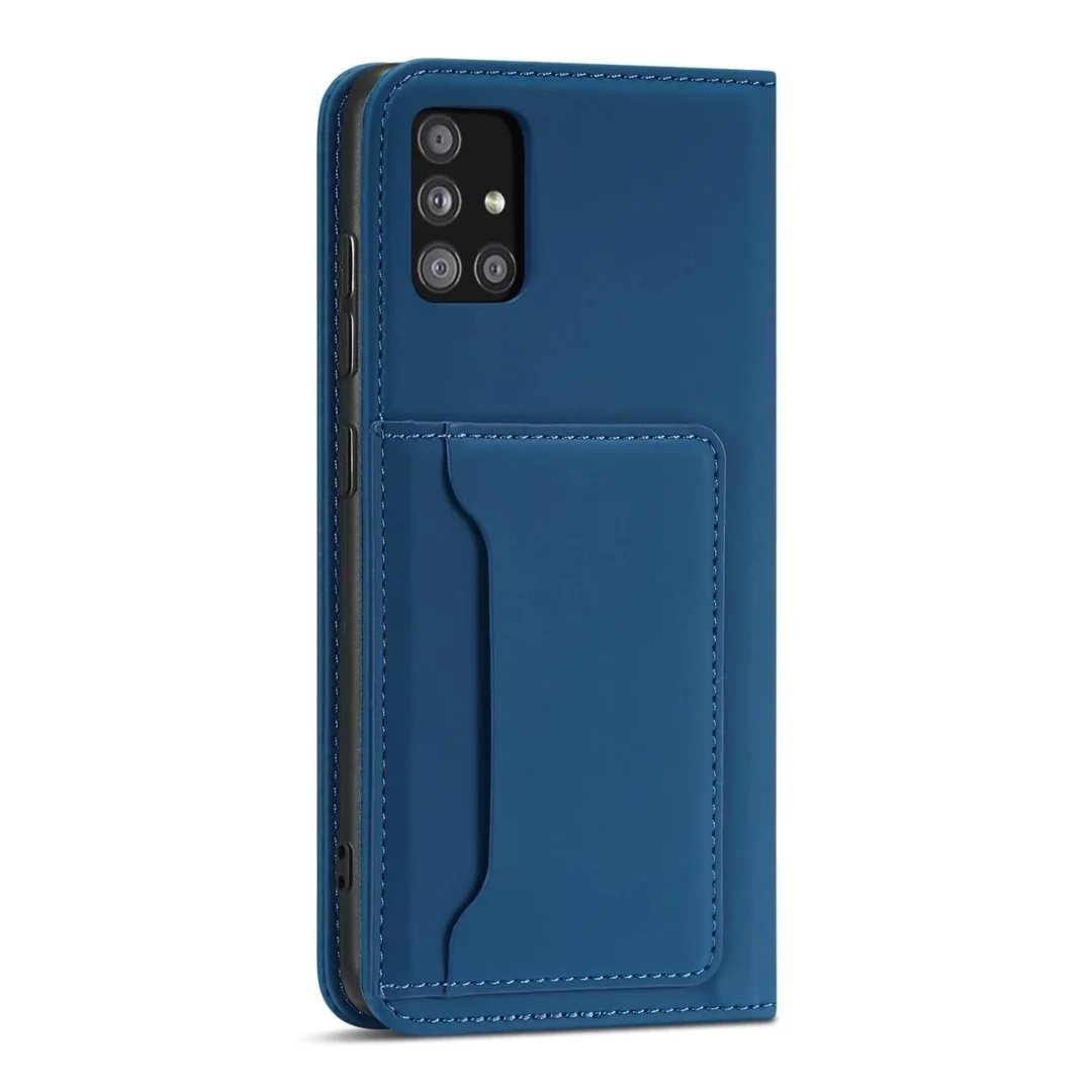 Magnet Card Case etui do Samsung Galaxy A12 5G pokrowiec portfel na karty kartę podstawka niebieski - 20