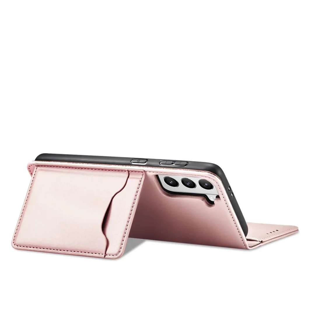 Magnet Card Case etui do Samsung Galaxy S22+ (S22 Plus) pokrowiec portfel na karty kartę podstawka różowy - 21
