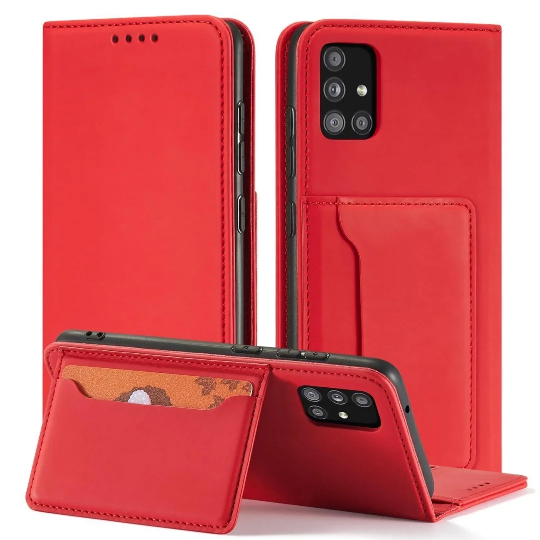 Magnet Card Case etui do Xiaomi Redmi Note 11 pokrowiec portfel na karty kartę podstawka czerwony - 18