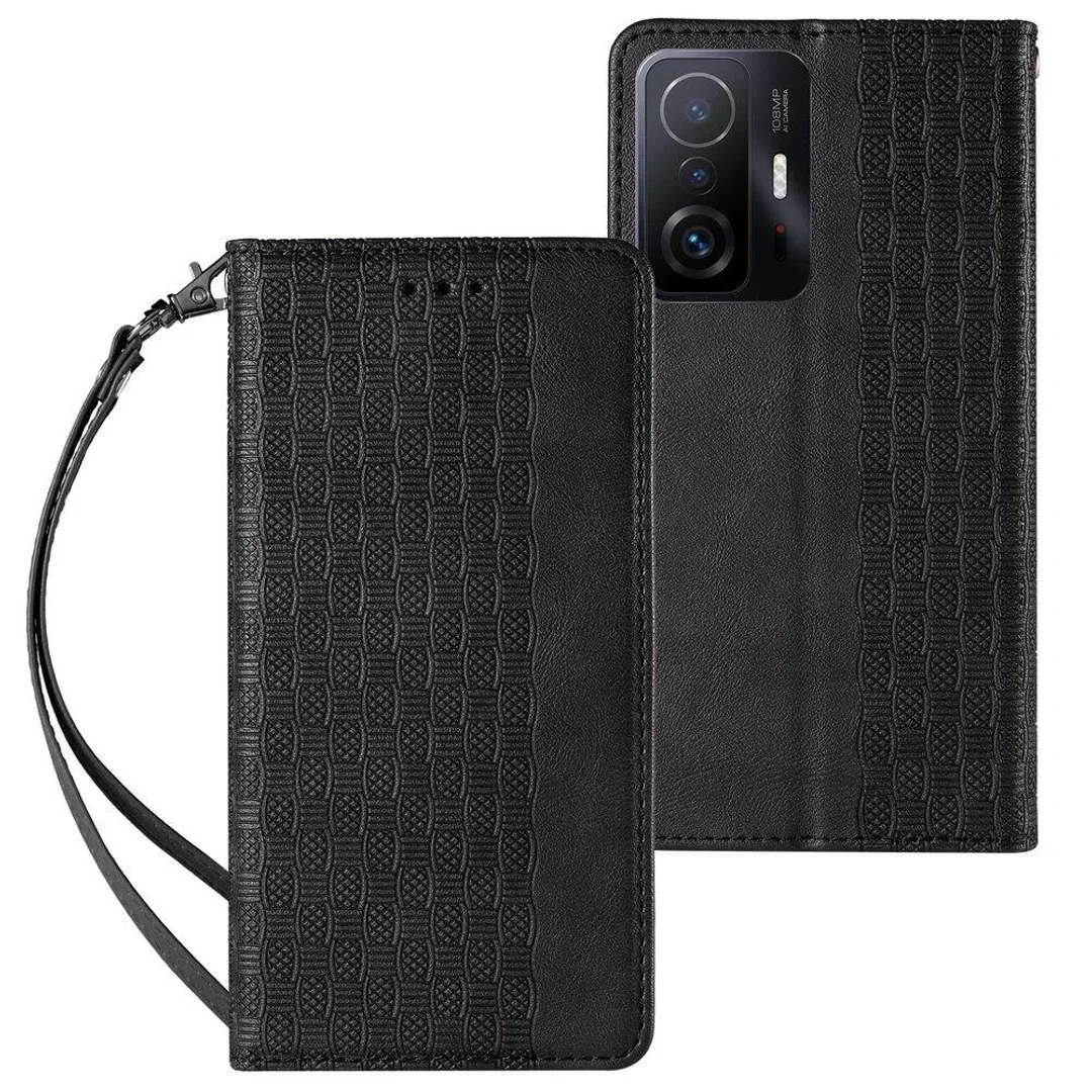 Magnet Strap Case etui do Xiaomi Redmi Note 11 Pro pokrowiec portfel + mini smycz zawieszka czarny - 6