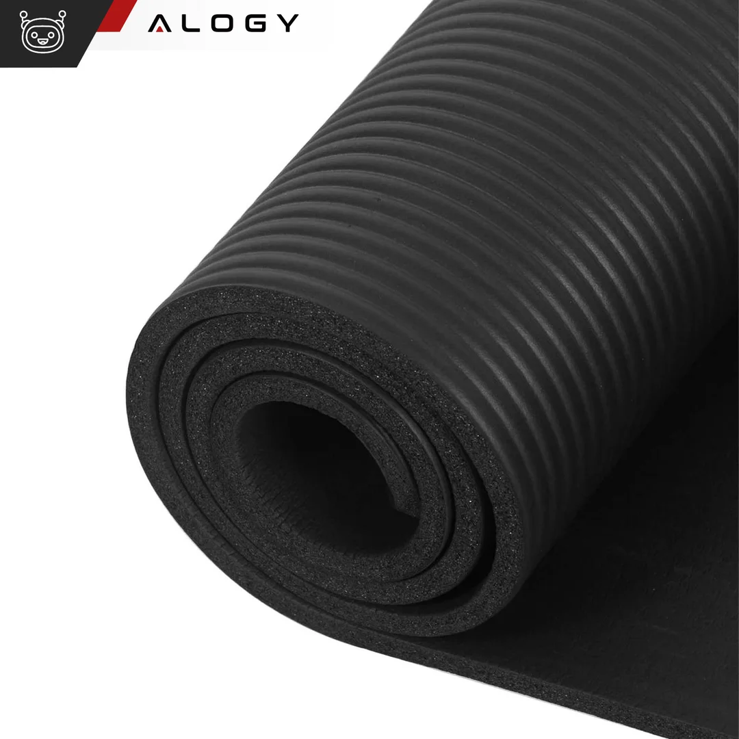 Mata do ćwiczeń Jogi Fitness Pilatesu gimnastyczna 185x58 1cm Alogy antypoślizgowa wodoodporna Czarna - 28