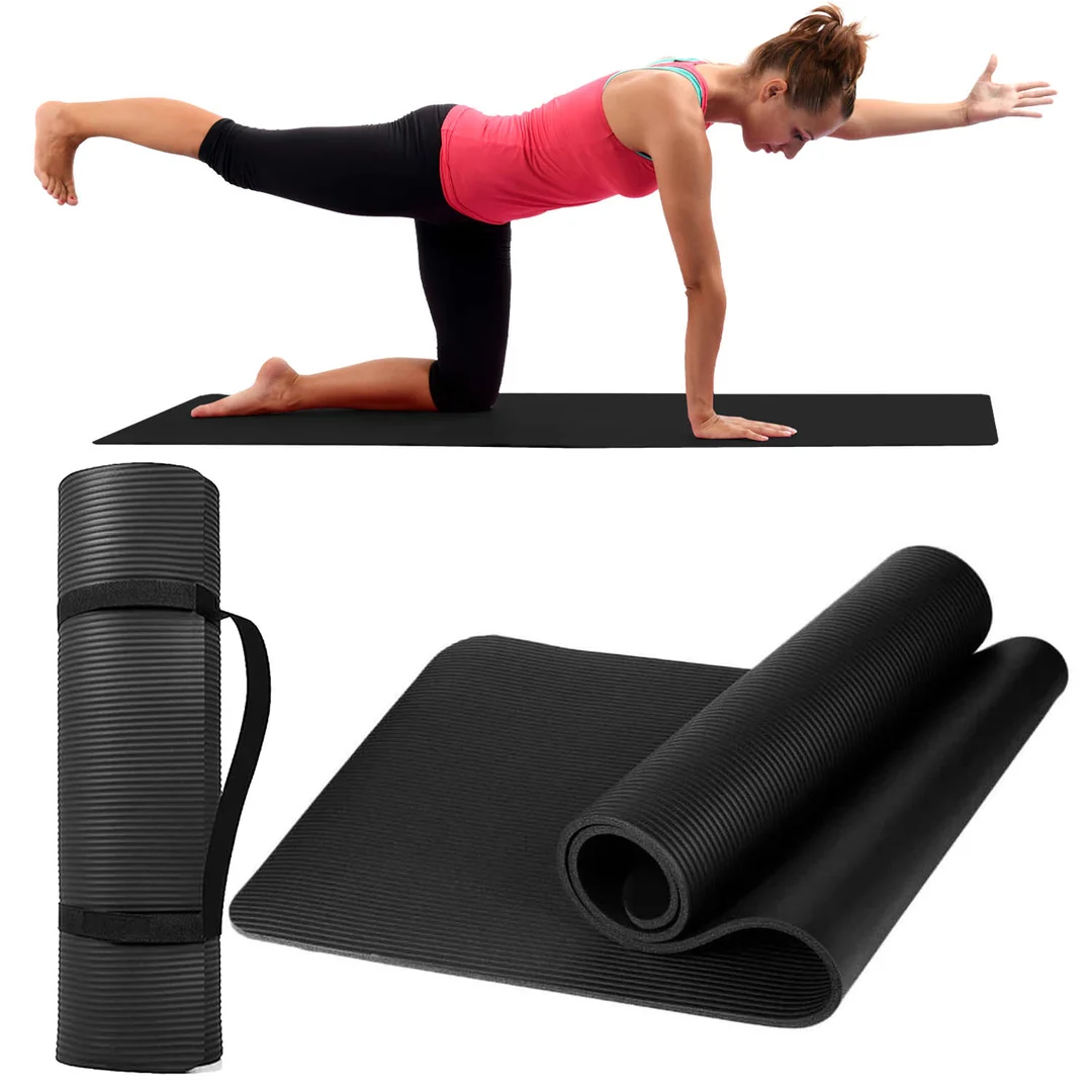 Mata do ćwiczeń Jogi Fitness Pilatesu gimnastyczna 185x58 1cm Alogy antypoślizgowa wodoodporna Czarna - 30