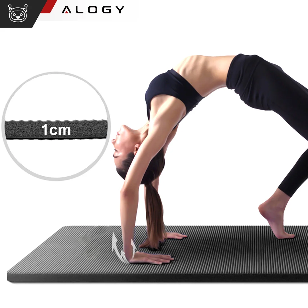 Mata do ćwiczeń Jogi Fitness Pilatesu gimnastyczna 185x58 1cm Alogy antypoślizgowa wodoodporna Czarna - 20