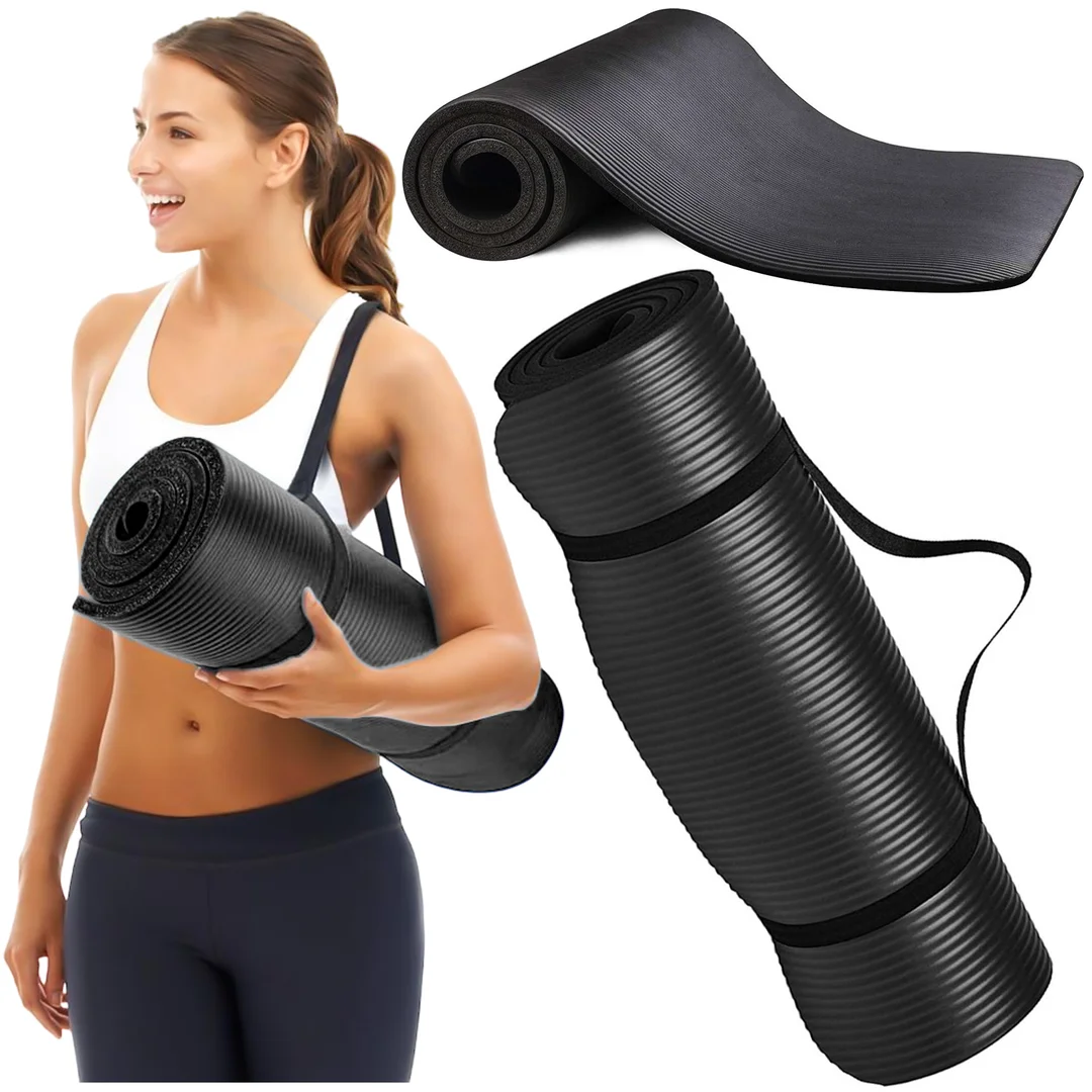 Mata do ćwiczeń Jogi Fitness Pilatesu gimnastyczna 185x58 1cm Alogy antypoślizgowa wodoodporna Czarna - 21