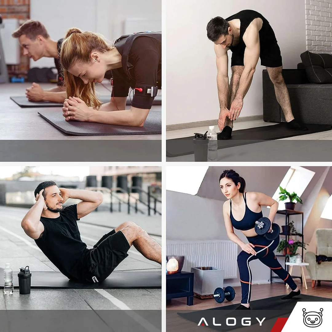 Mata do ćwiczeń Jogi Fitness Pilatesu gimnastyczna 185x58 1cm Alogy antypoślizgowa wodoodporna Czarna - 22