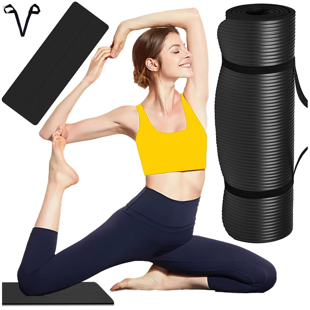 Mata do ćwiczeń Jogi Fitness Pilatesu gimnastyczna 185x58 1cm Alogy antypoślizgowa wodoodporna Czarna - 26
